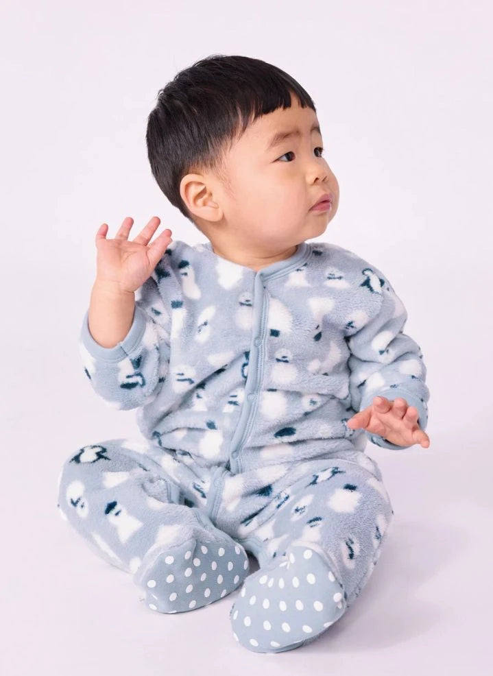 Petit Bateau - पोलर स्नोमैन जंपसूट पजामा | ग्रे नीला