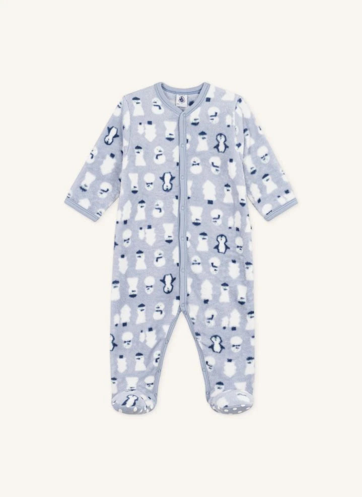 Petit Bateau - पोलर स्नोमैन जंपसूट पजामा | ग्रे नीला