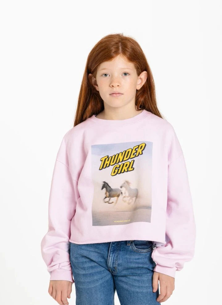 Hundred Pieces - Belmont Horses Organik Pamuklu Sweatshirt | Açık Pembe