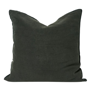 मेसन डे वैकेंस - वाइस वर्सा ब्लैक स्ट्राइप्ड स्टोन वॉश्ड लिनेन पिलो | डामर (Asphalte)