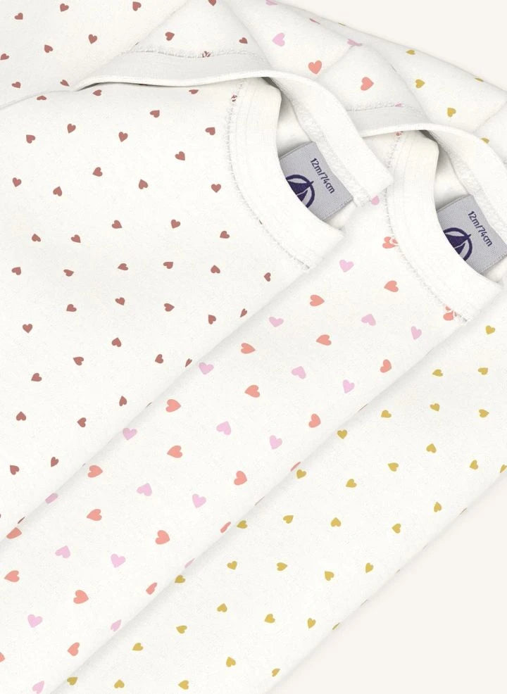 Petit Bateau - 3'lü Body Seti Little Hearts ऑर्गेनिक कॉटन | सफ़ेद
