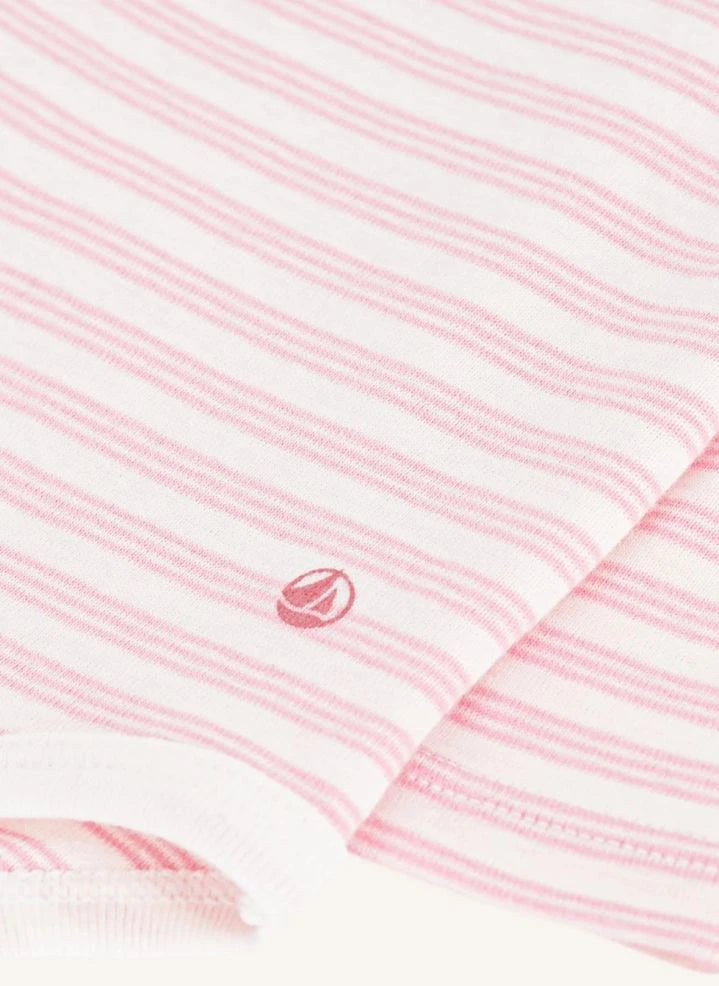 Petit Bateau - ऑर्गेनिक कॉटन धारीदार टर्टलनेक बॉडी | गुलाबी