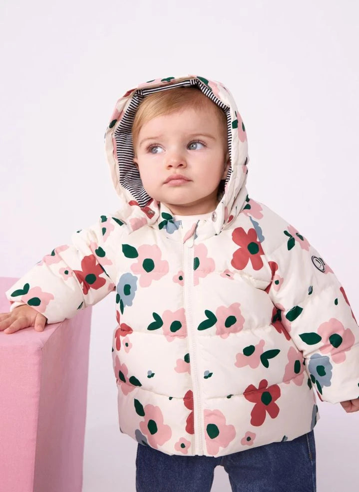 Petit Bateau - बच्चों का फूलों के पैटर्न वाला जैकेट | एक्क्रू (Ecru)