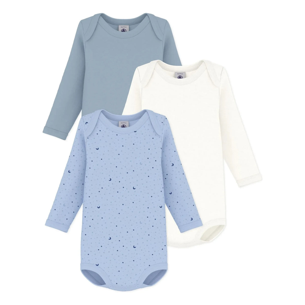 Petit Bateau - 3'lü Lunes ऑर्गेनिक कॉटन बॉडी सेट | नीला
