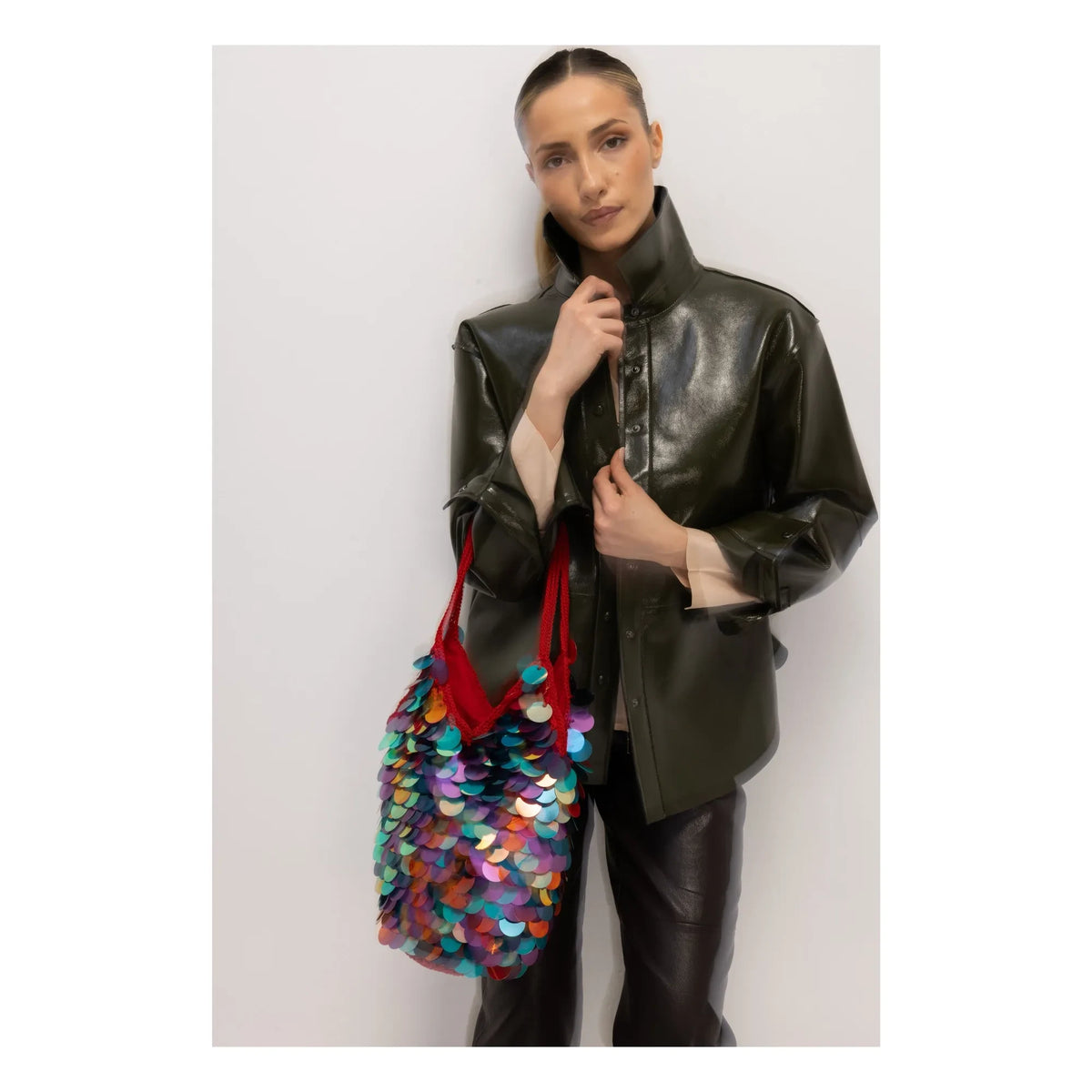 नदिया दफ़री - हिलाल बड़ी सेक्विन बैग | हरा