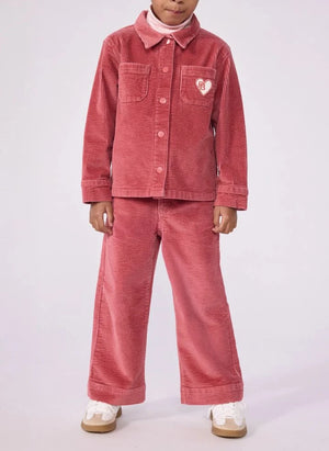 Petit Bateau - ऑर्गेनिक कॉटन वेलवेट वाइड लेग पैंट | लाल