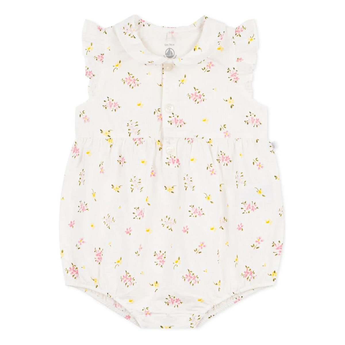 Petit Bateau - सफेद सीरसकर ऑर्गेनिक कॉटन फ्लोरल प्रिंट जंपसूट