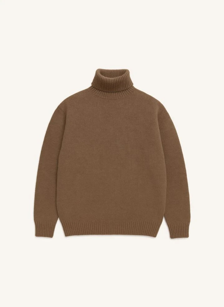 Origin Knitwear - Dikişsiz Yün Boğazlı Kazak | Kahverengi
