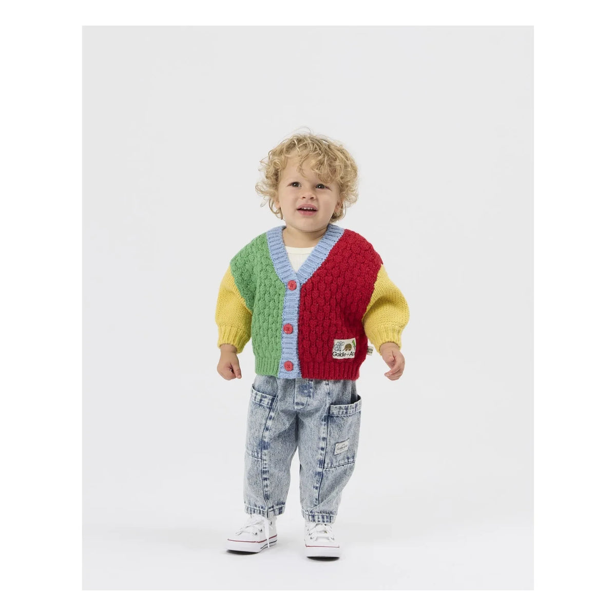 Goldie + Ace - कलर ब्लॉक्ड कार्डिगन | लाल