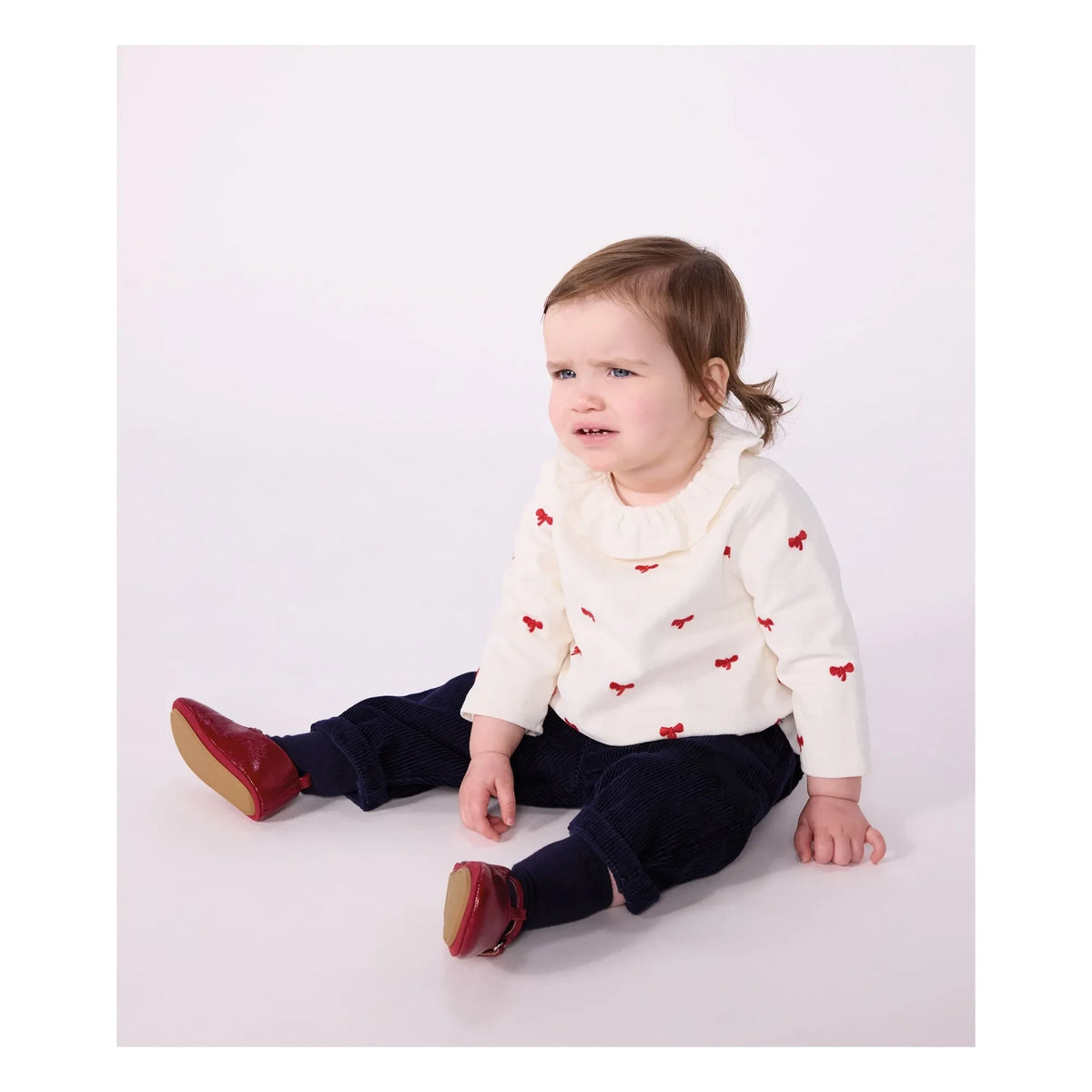 Petit Bateau - ऑर्गेनिक कॉटन वेलवेट बेबी पैंट | नेवी ब्लू