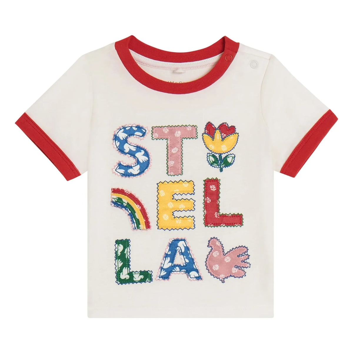 Stella McCartney Kids - स्टेला ऑर्गेनिक कॉटन कंट्रास्ट टी-शर्ट | आइवरी