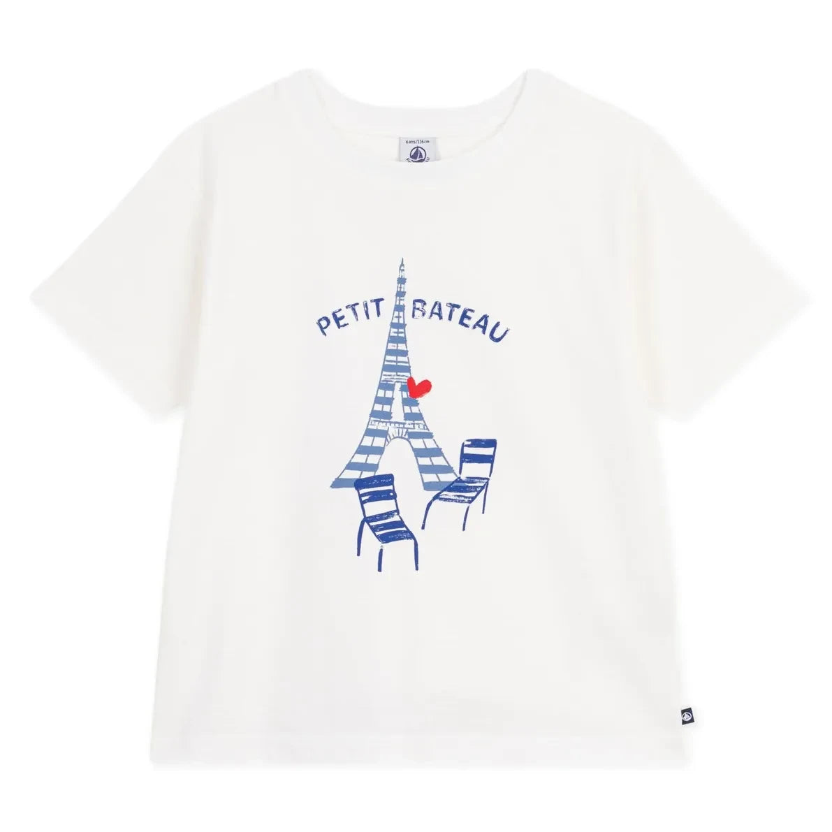 Petit Bateau - एफिल टॉवर टी-शर्ट ऑर्गेनिक कॉटन | सफ़ेद