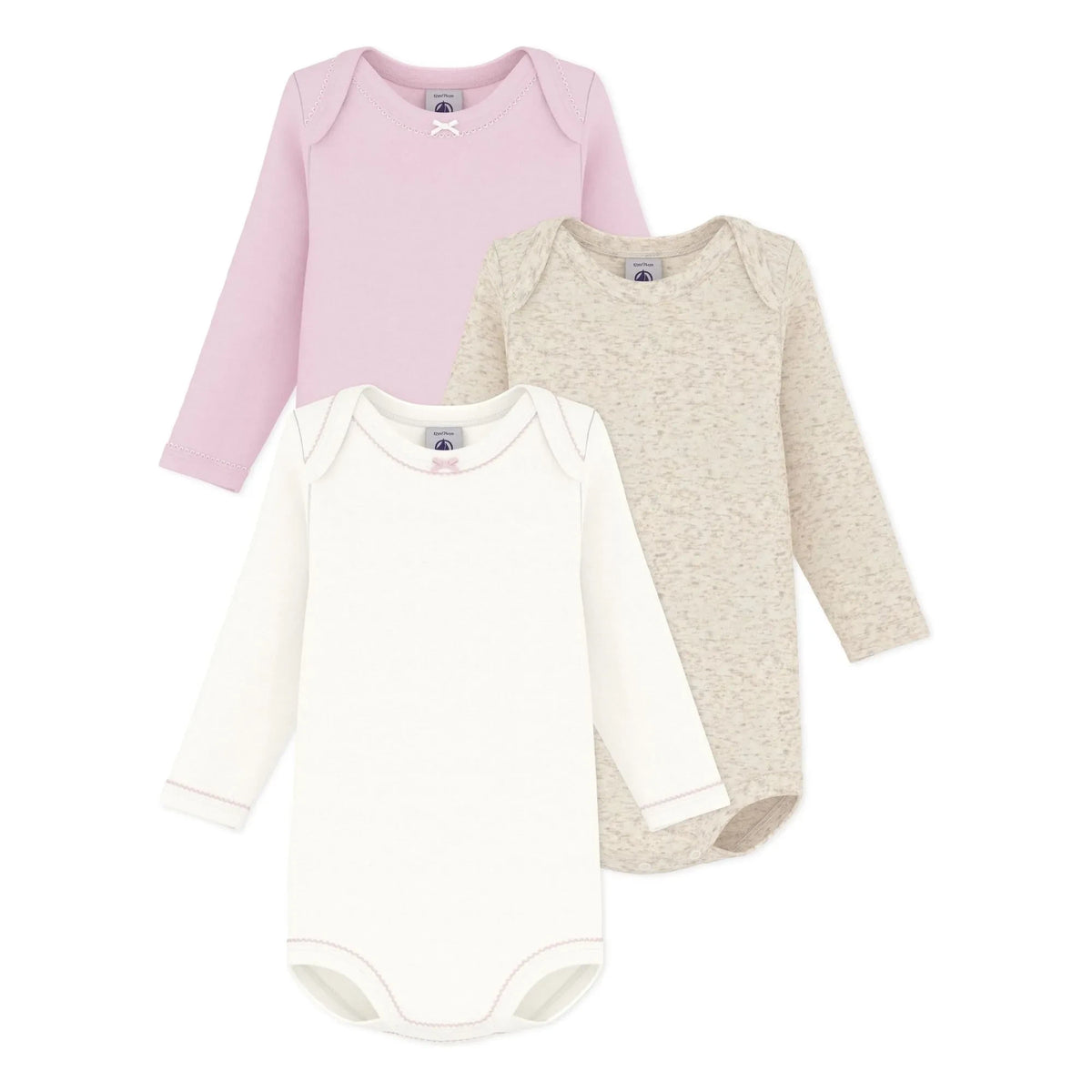Petit Bateau - 3'lü Düz Body Seti Organik Pamuk Düğümlü | Pembe
