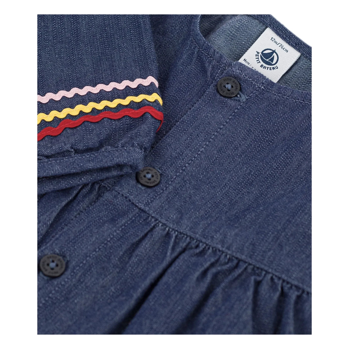 Petit Bateau - बटन वाली डेनिम ड्रेस | गहरा नीला