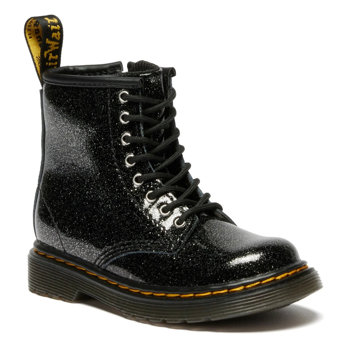 Dr Martens - 1460 J ग्लिटर लेस-अप बूट | चमकदार काला