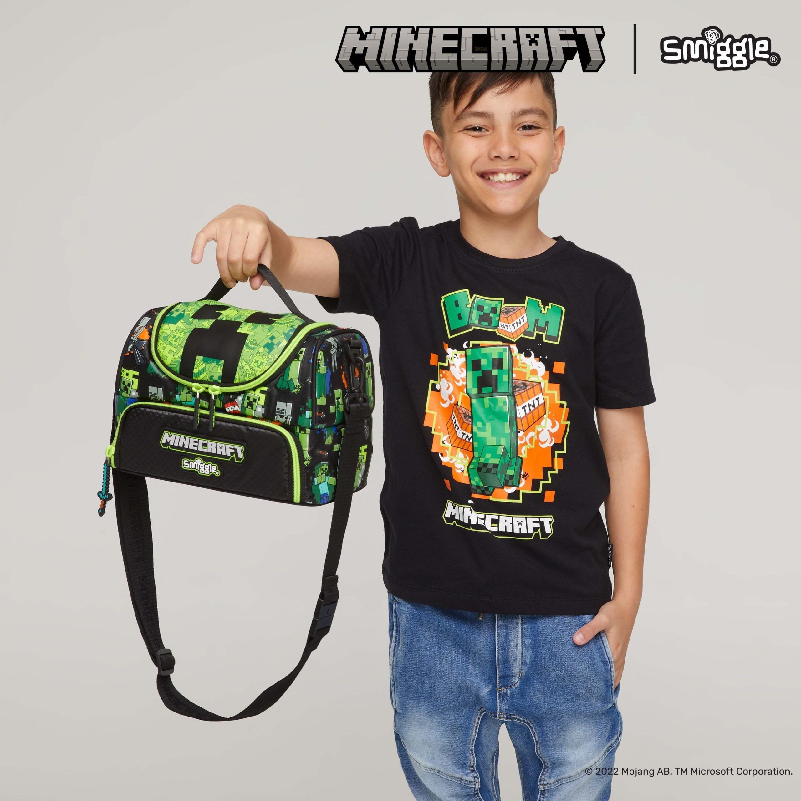Smiggle - Minecraft Çift Katlı Askılı Beslenme Çantası-Dinossi