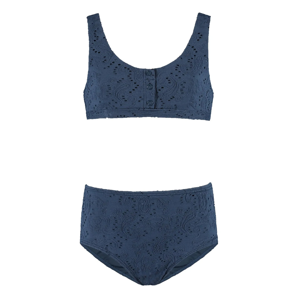 Beachlife - Geri Dönüştürülmüş Elyaf İşlemeli Düğmeli Mayo | Gece mavisi
