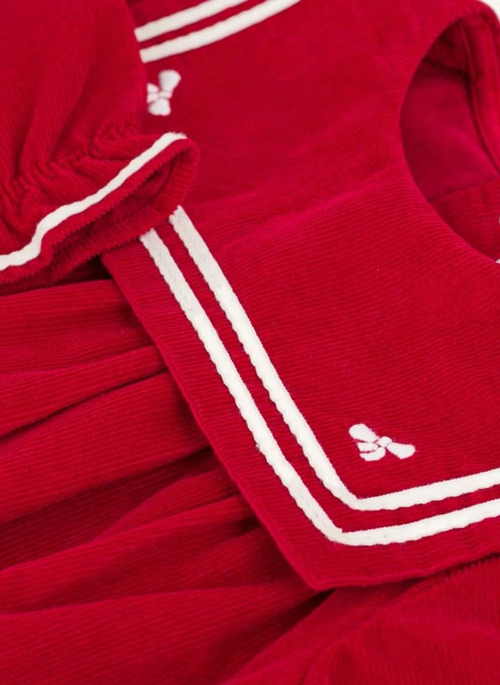 Petit Bateau - ऑर्गेनिक कॉटन वेलवेट जंपसूट | लाल
