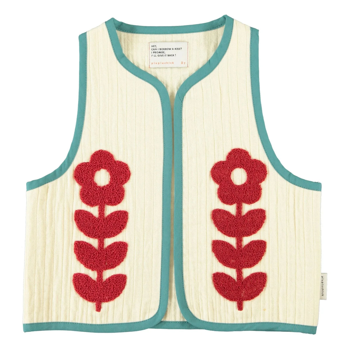 Piupiuchick - ऑर्गेनिक कॉटन एम्ब्रॉइडेड स्लीवलेस कार्डिगन | एक्क्रू