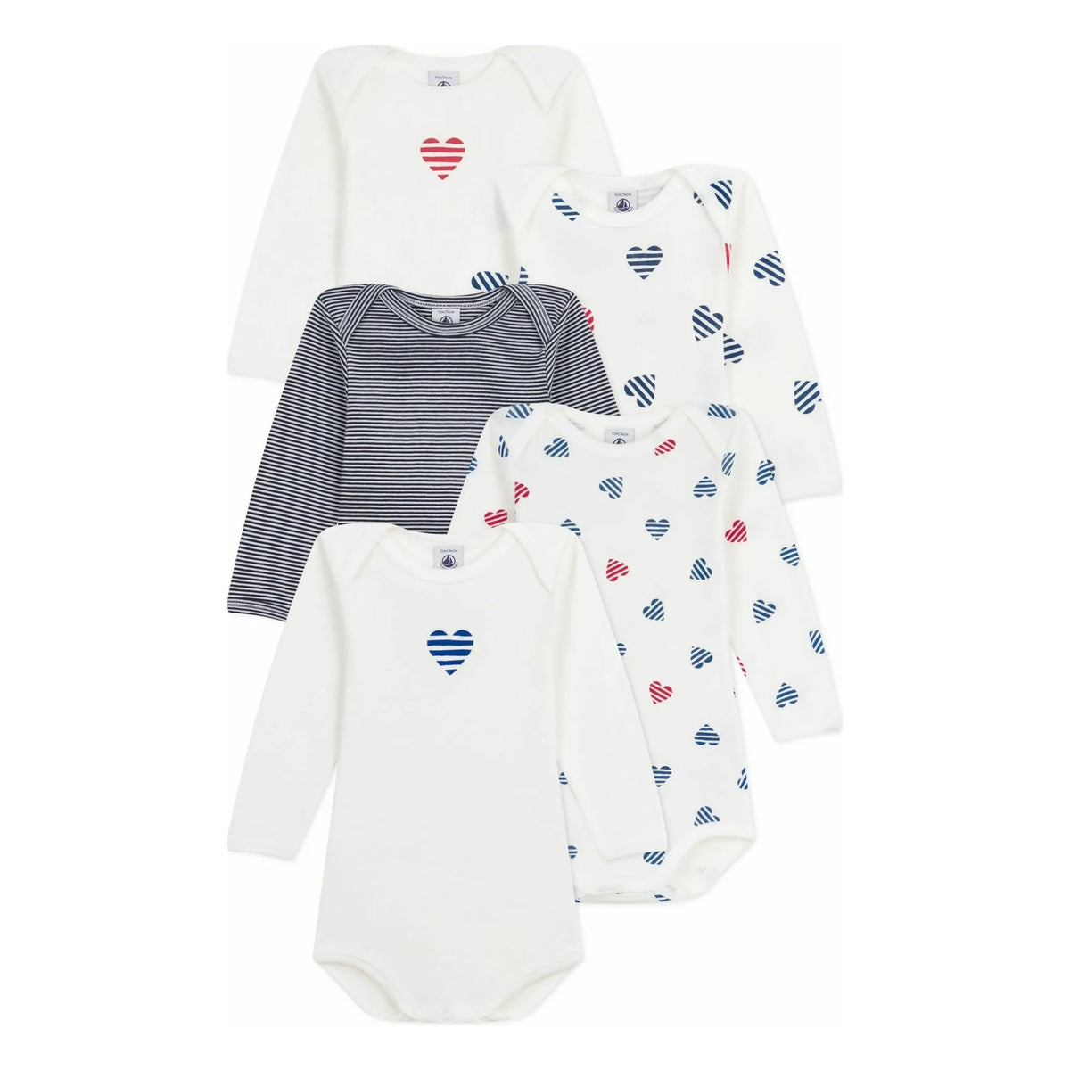 Petit Bateau - 5 Kalp Organik Pamuklu Tulum | Beyaz