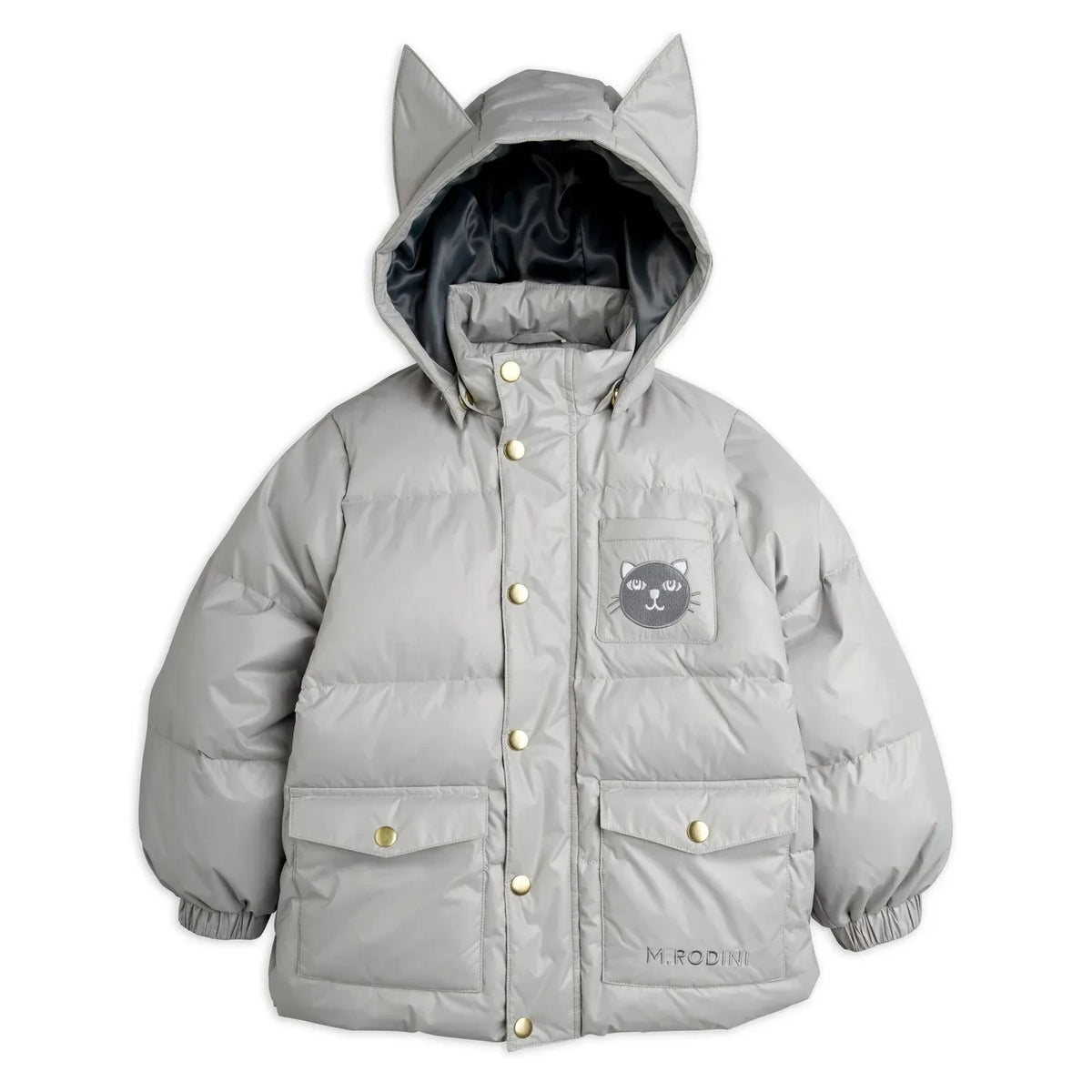 Mini Rodini - Geri Dönüştürülmüş Elyaf Kulaklı Şişme Mont | Gri