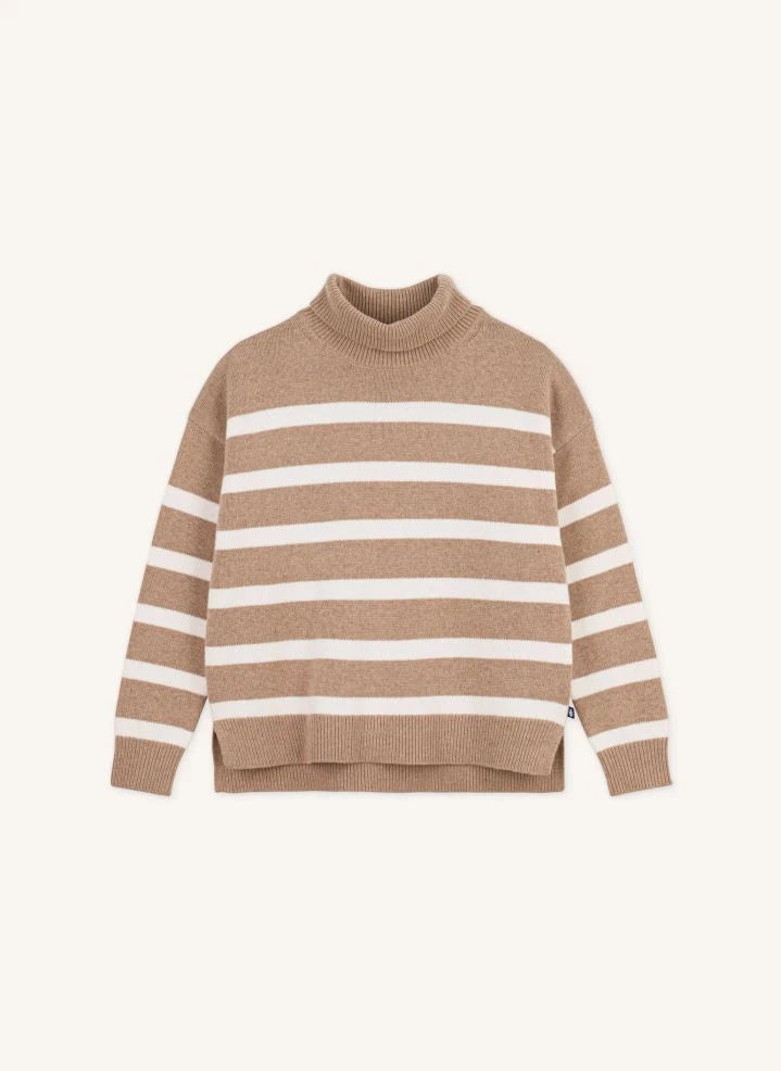 Petit Bateau - Çizgili Yün Balıkçı Yaka Kazak | Bej