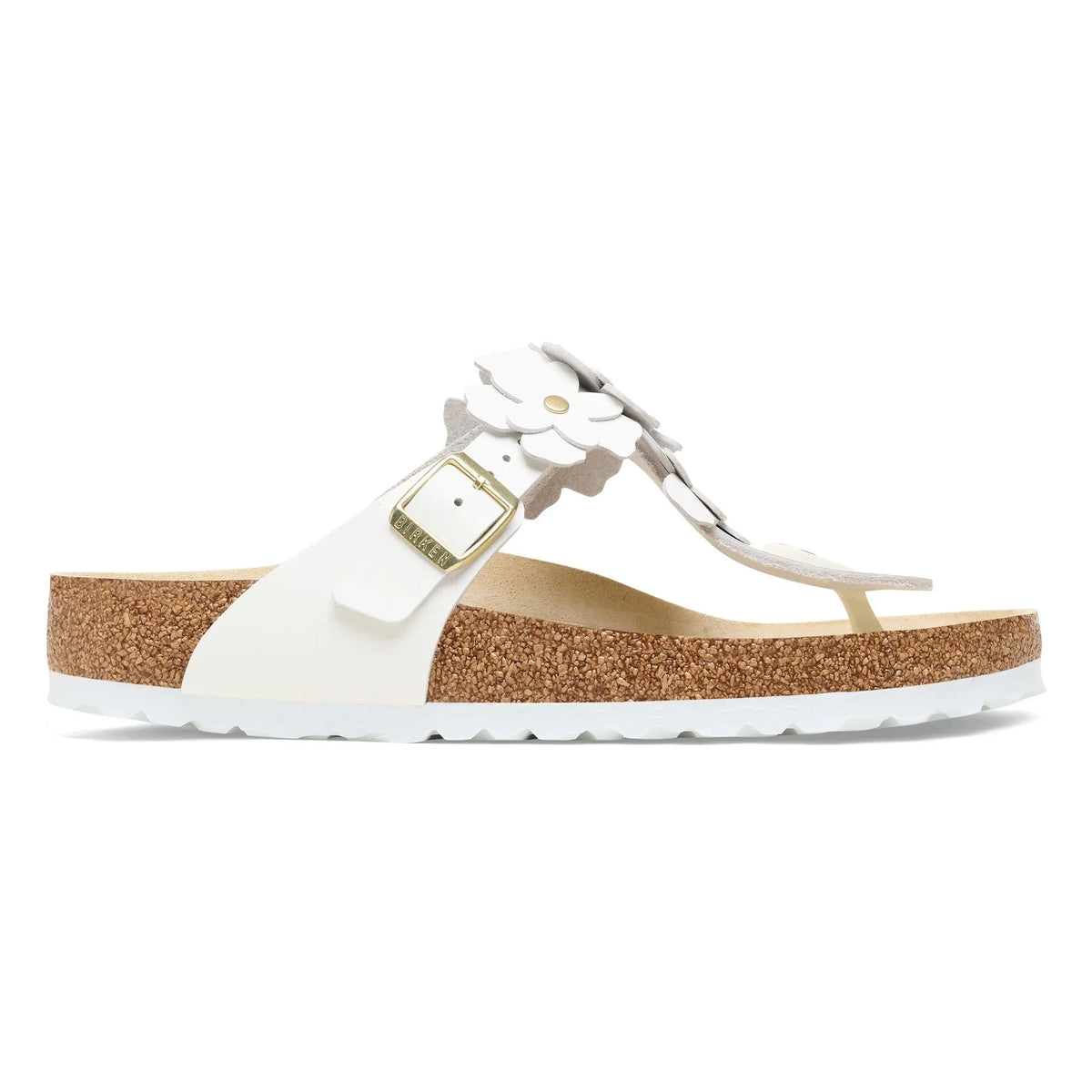 BIRKENSTOCK - Gizeh फ्लोरल एम्बेलिश्ड सैंडल नेचुरल लेदर | सफ़ेद