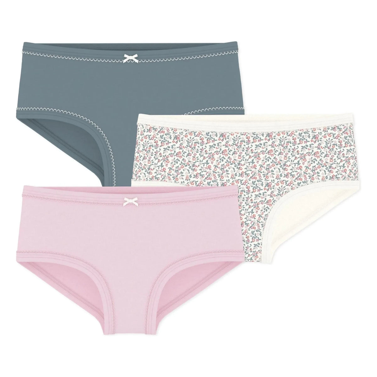 Petit Bateau - 3’lü Organik Pamuklu Çiçek Desenli Yüksek Bel Külot Seti | Pembe