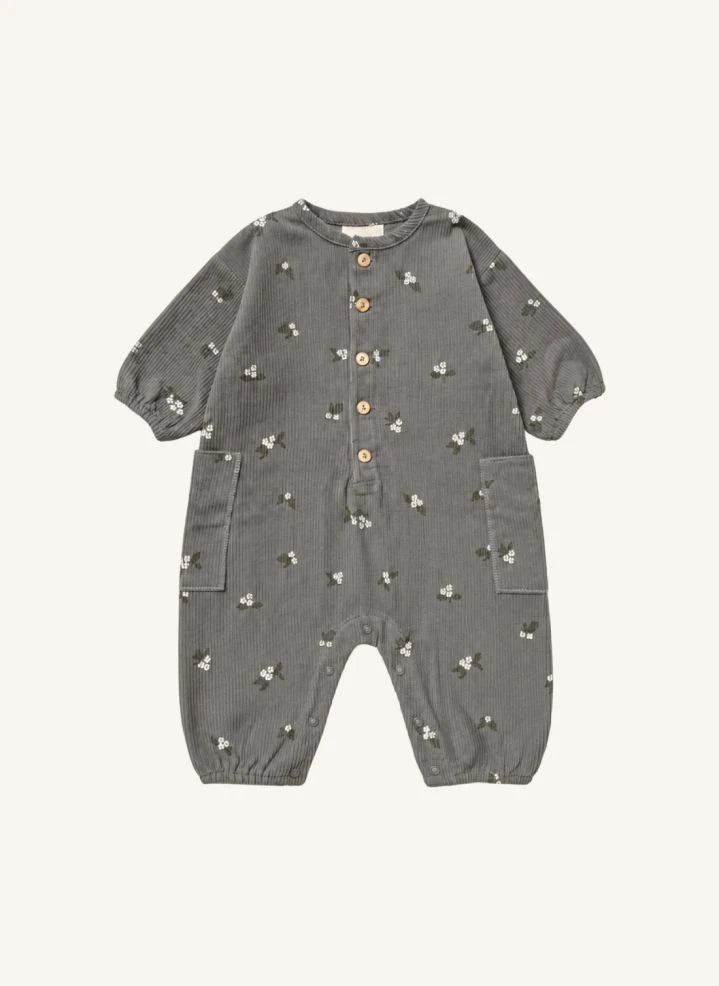 Studio Bohème - बिग पापी फ्लोरल कॉरडरॉय ऑर्गेनिक कॉटन जंपसूट | नीला