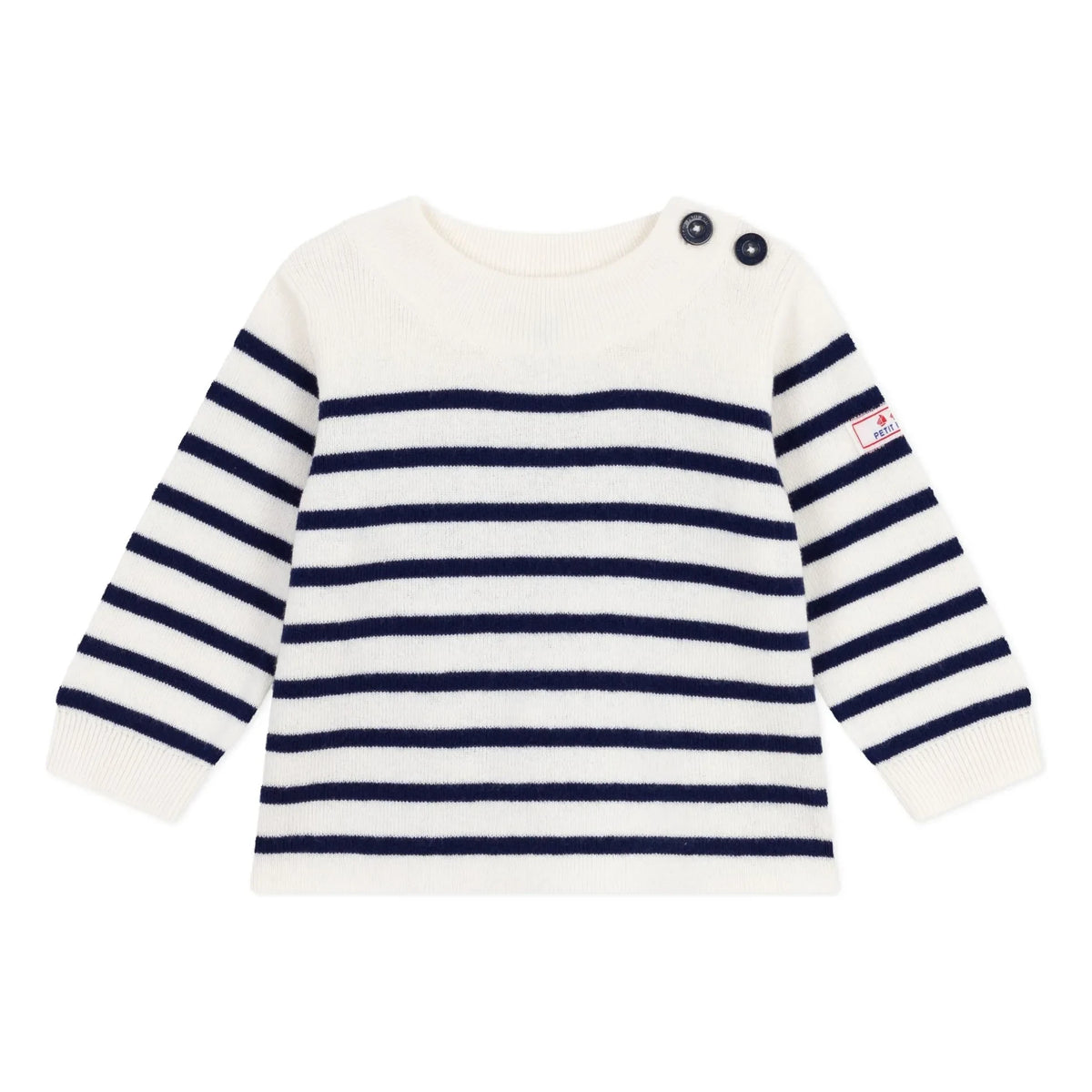 Petit Bateau - मैरिनियर लोगो ऊनी स्वेटर | सफ़ेद