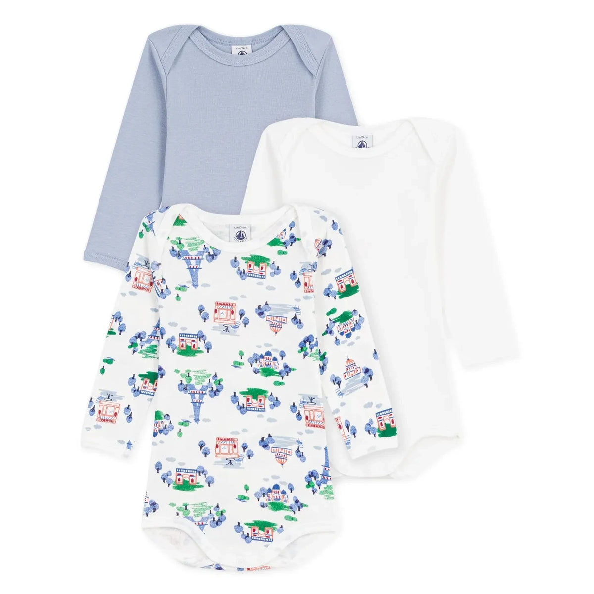 Petit Bateau - 3’lü Body Seti Paris ऑर्गेनिक कॉटन | सफ़ेद