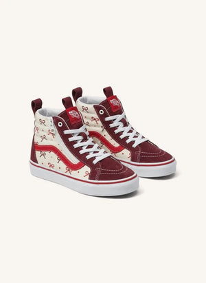 Vans - बरगंडी SK8-Hi रीइश्यू ज़िपर्ड एंकल स्नीकर्स साइड नॉट्स