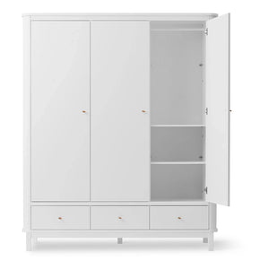 Oliver Furniture - 3 दरवाजों वाली बर्च वॉर्डरोब 204 x 168 सेमी | सफेद