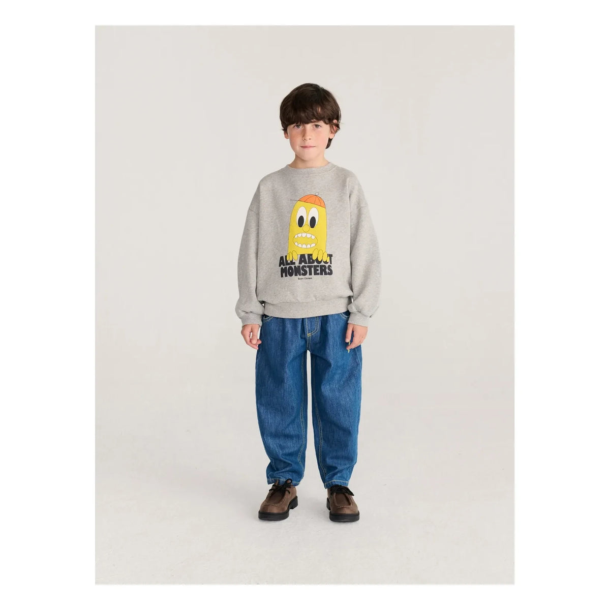 Bobo Choses - Sweat All About Monsters ऑर्गेनिक कॉटन | ग्रे मेलेंज
