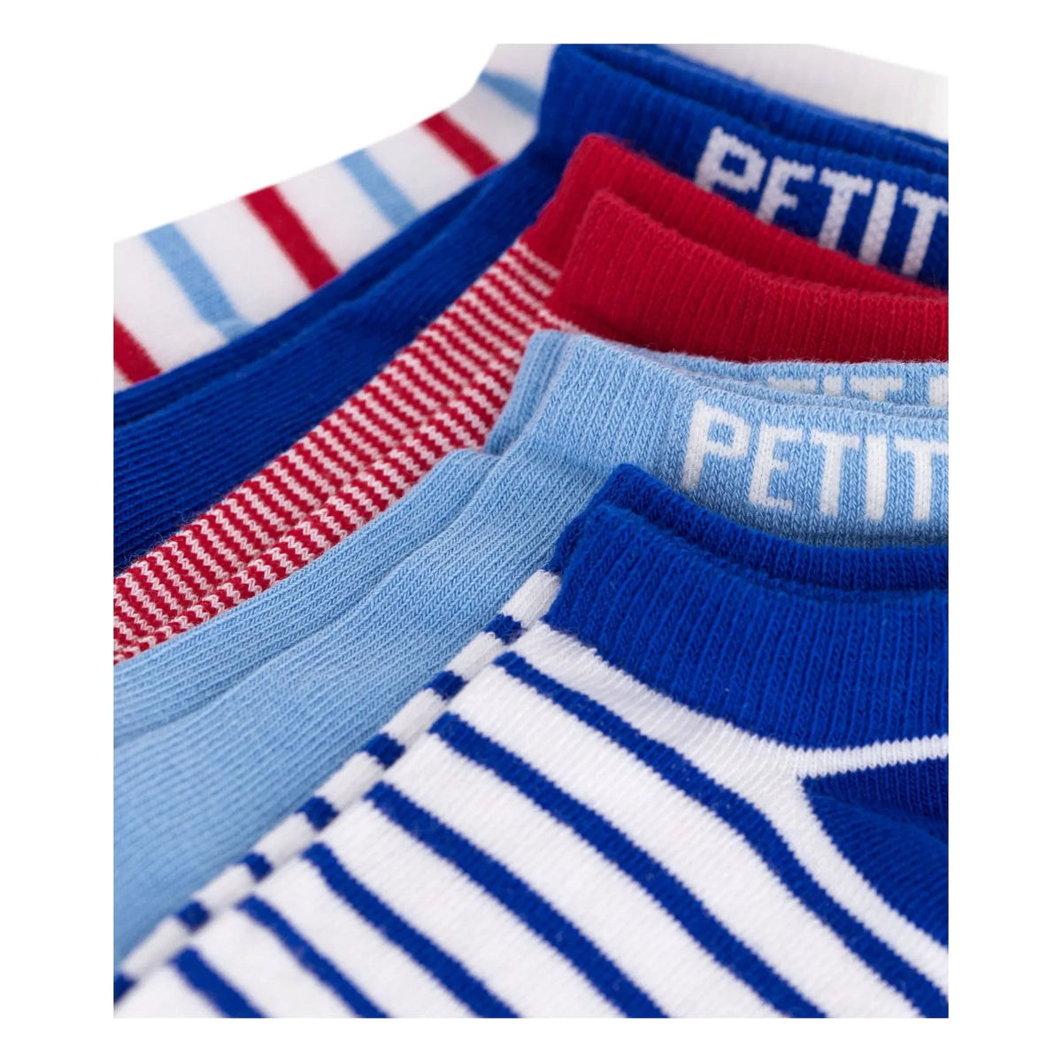 Petit Bateau - 5 जोड़ी धारीदार शॉर्ट सॉक्स | नीला