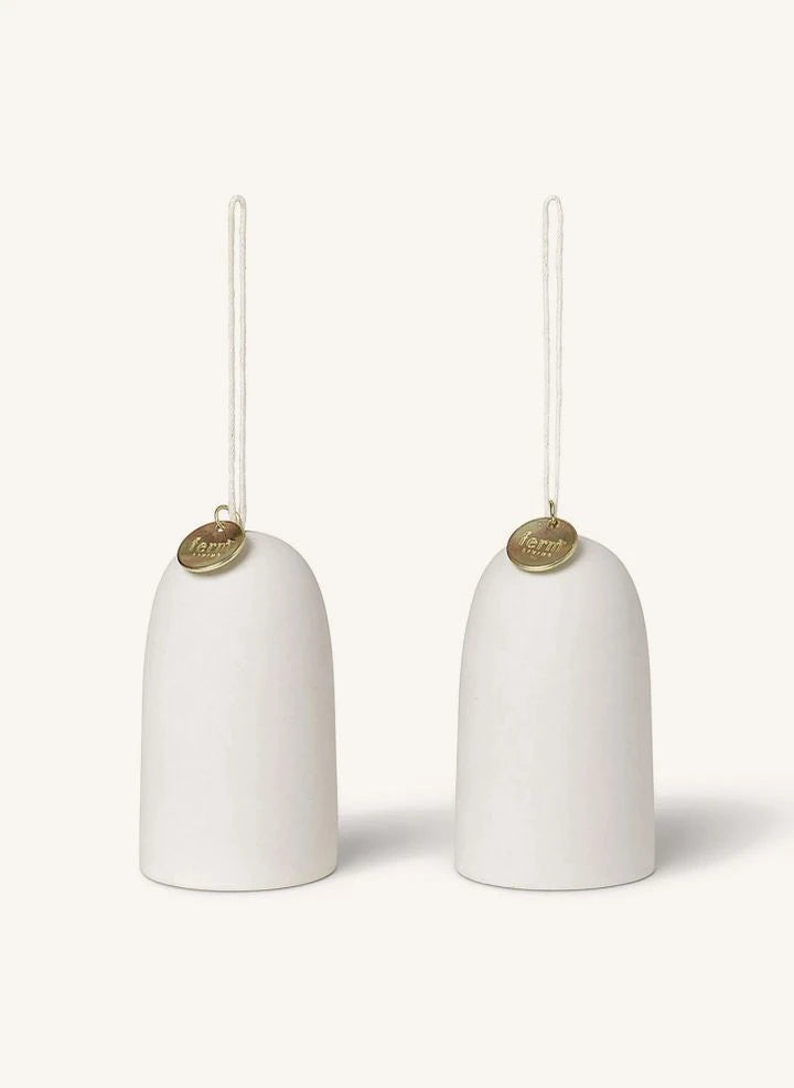 Ferm Living - Seramik Noel Çanları - 2'li Set | Beyaz