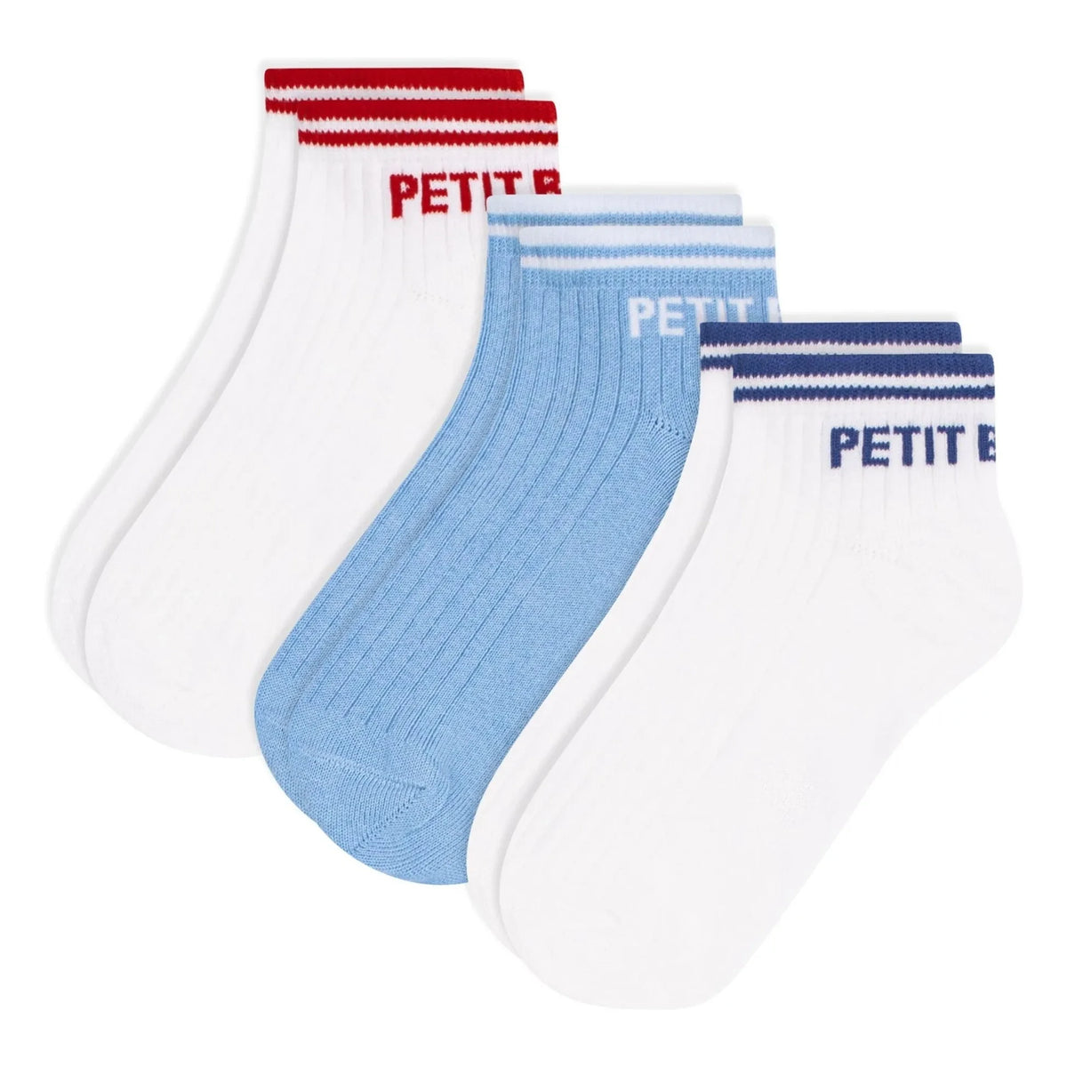 Petit Bateau - 3 जोड़ी लो-कट स्पोर्ट्स सॉक्स सेट | सफेद