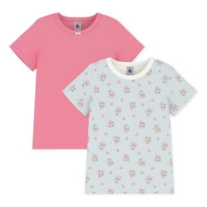 Petit Bateau - 2'li Paket Çiçek Desenli Tişörtler | Pembe
