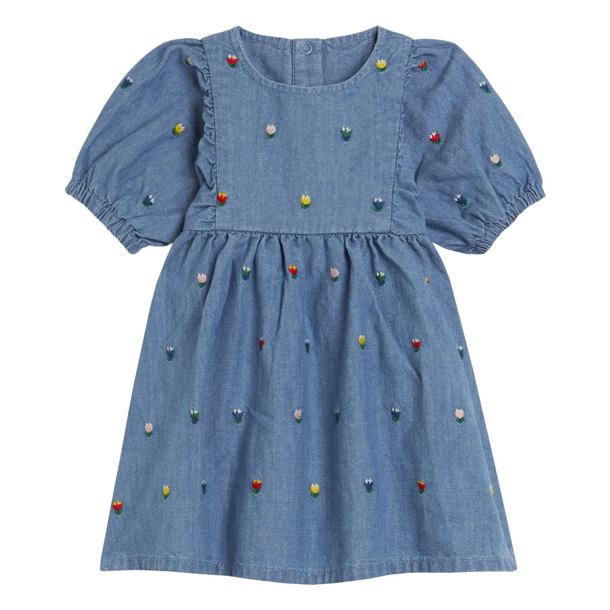 Stella McCartney Kids - फ्लोरल प्रिंट वाली चैम्ब्रे ड्रेस | नीला