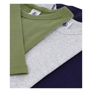 Petit Bateau - 3'lü Düz Uzun Kollu Tişört Paketi | ग्रे मेलेंज