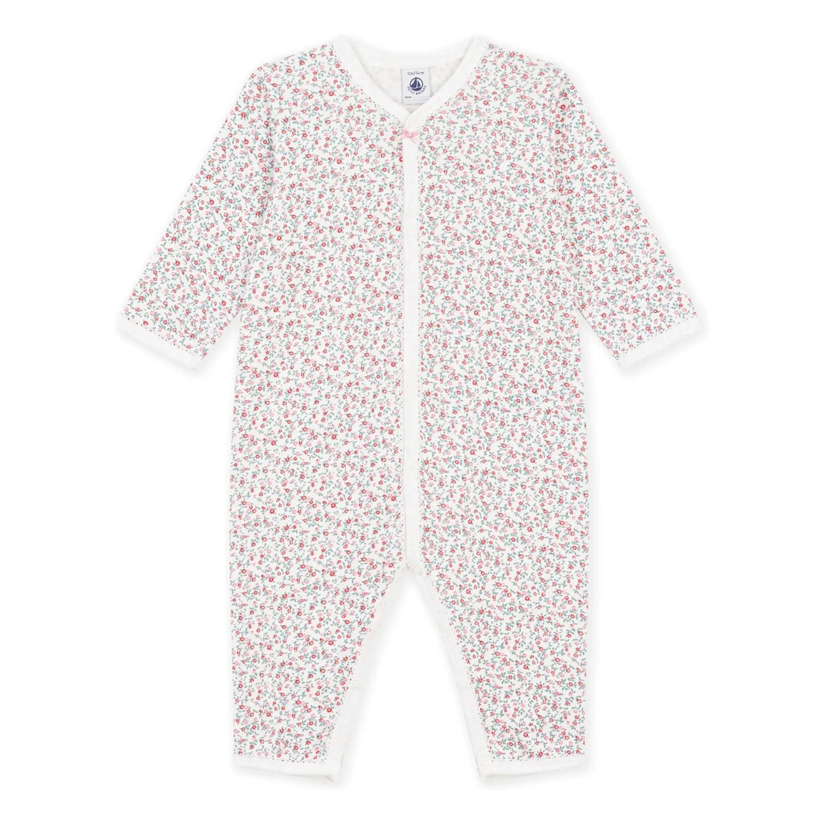 Petit Bateau - बिना पैर वाली फूलों वाली ऑर्गेनिक कॉटन पजामा | सफेद