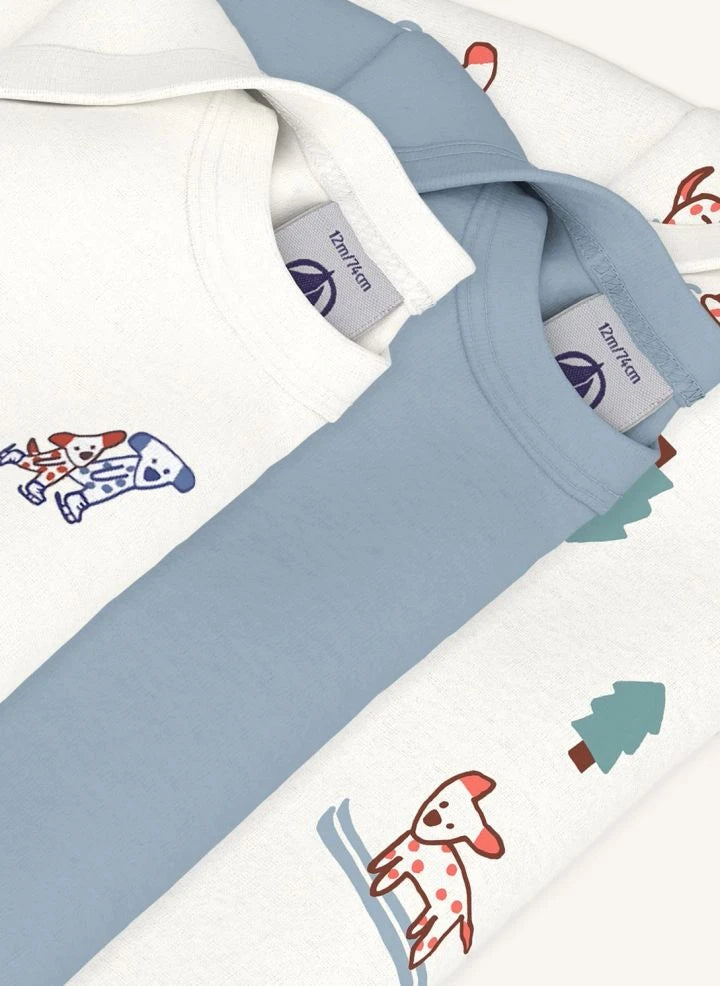 Petit Bateau - 3'lü Organik Pamuklu Köpek Tişörtü Seti | Beyaz