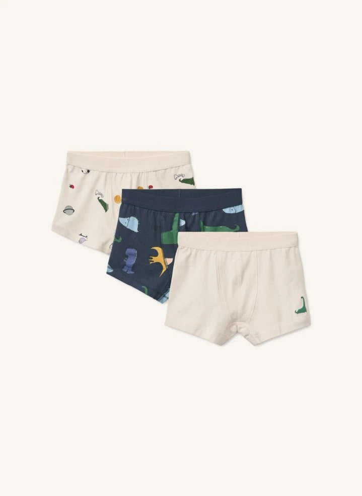 Liewood - 3'lü Marvin Dinosaurs Organik Pamuk Boxer Külot | Bej