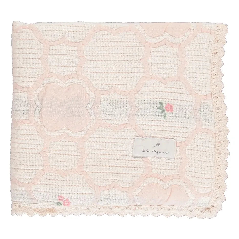 Bebe Organic - Cleo Floral Organik Pamuklu Battaniye | Pudra Pembesi
