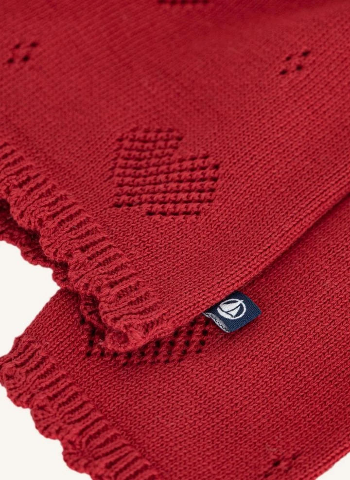 Petit Bateau - ऑर्गेनिक कॉटन हार्ट ओपनवर्क कार्डिगन | लाल