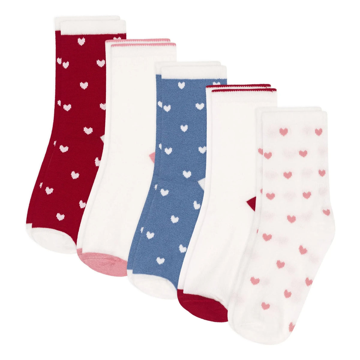Petit Bateau - 5 जोड़ी जर्सी हाई सॉक्स सेट | लाल