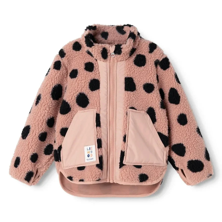 Liewood - Noam लेपर्ड पैटर्न वाली शेरपा स्टाइल रीसायकल फाइबर जैकेट | गुलाबी