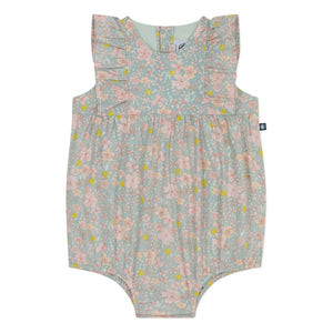 Petit Bateau - ऑर्गेनिक कॉटन पॉपलिन फ्लोरल जंपसूट | ग्रे नीला