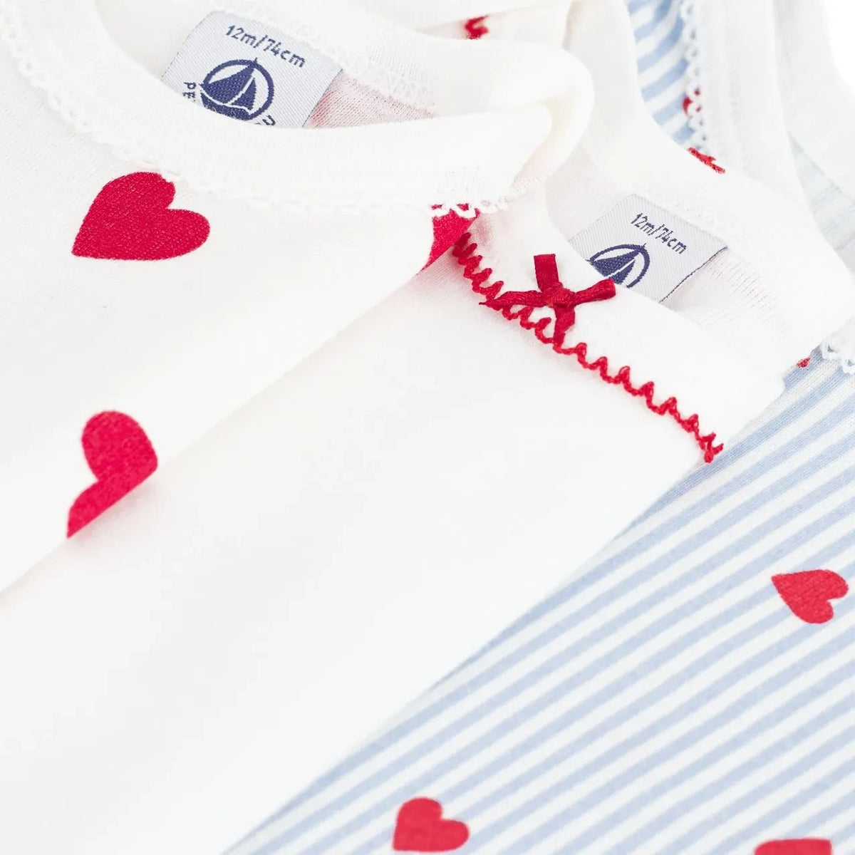 Petit Bateau - 3'lü Organik Pamuklu Kalp Desenli Çıtçıtlı Badi | Beyaz