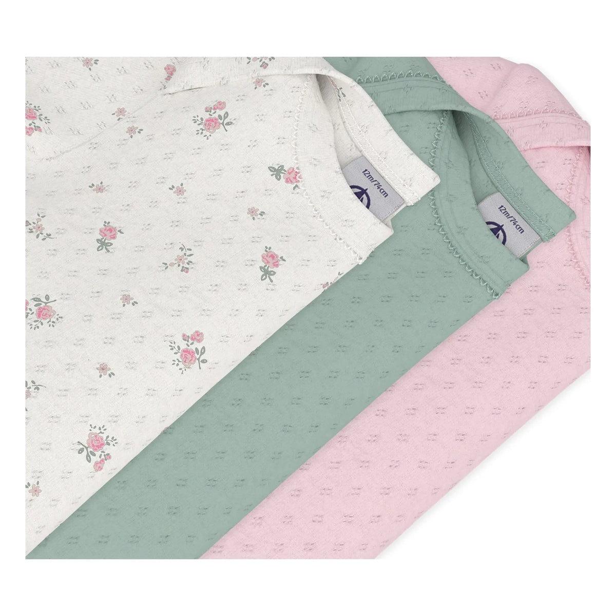 Petit Bateau - 3'lü Organik Pamuklu Ajurlu Bebek Badi Seti | Pembe